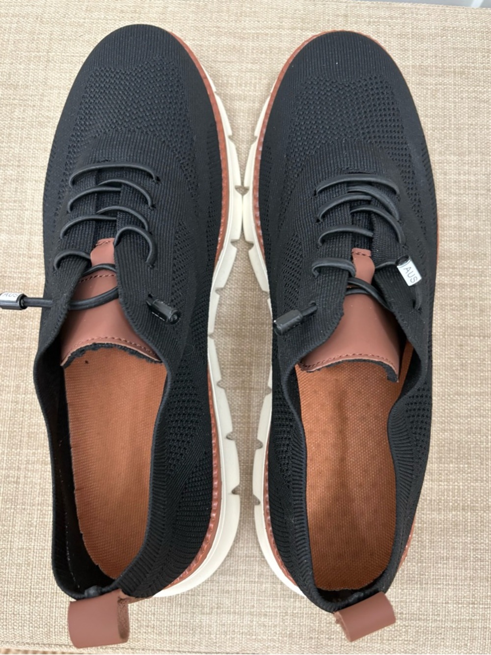 Men's Black Knit Sneakers with Brown Accents